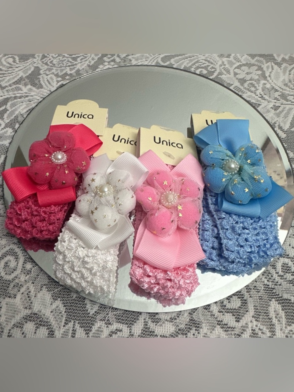 Baby Girl Headbands 👶🎀 4pc Soft Stretch Flower Set Cute